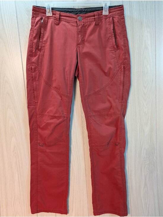 Kuhl Pants - Kuhl Legendary Hiking Pants Womens 8 Red Logo Stretch Mid Rise Roll Tab Leg FLAW